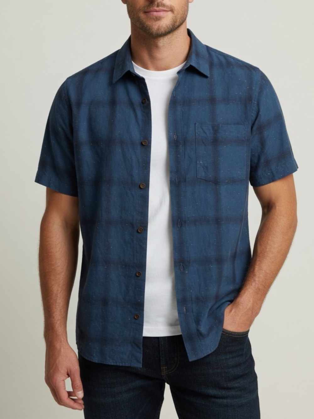 Travis Mathew Men's Dark Navy Short Sleeve Button-Down Shirt small